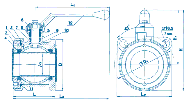 Кран шаровой нержавеющий компактный КШЗк 16-32 Р-2 (межфланцевый)